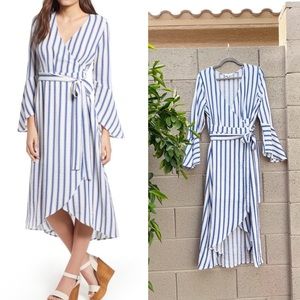 Moon River Blue and White Striped Midi Dress